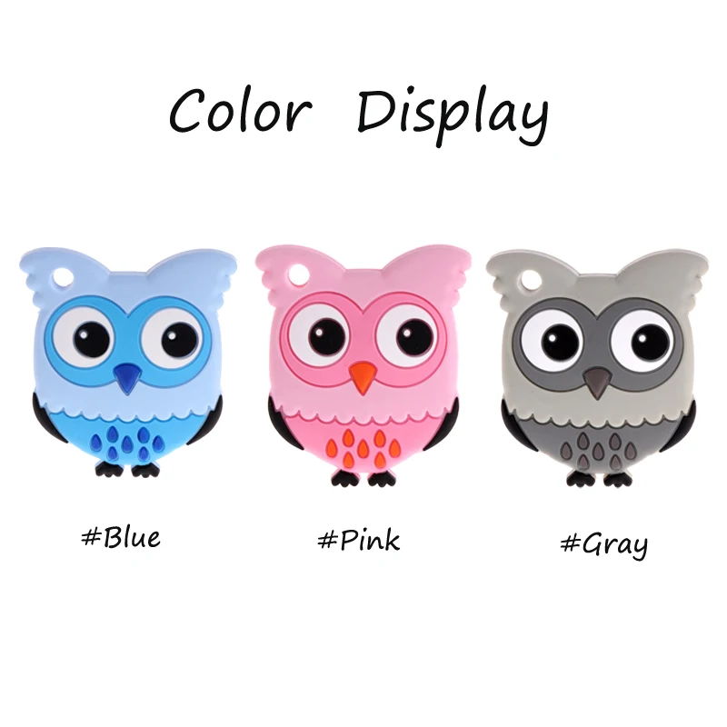 

5pcs Owl Silicone Teether Baby Silicon Beads Infant Teething Toys Chew Nursing Necklace Charms Pendant Pacifier Clip BPA Free