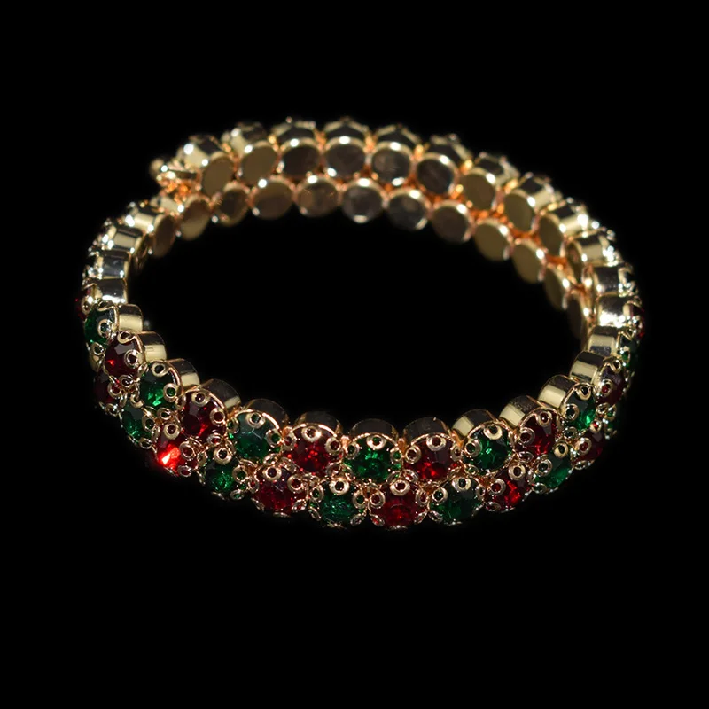 2 rows red green Модные роскошные женские Многослойные браслеты с кристаллами, стразы, браслеты, регулируемые свадебные браслеты, ювелирные изделия, подарки для девушек - Окраска металла: 2 rows red green