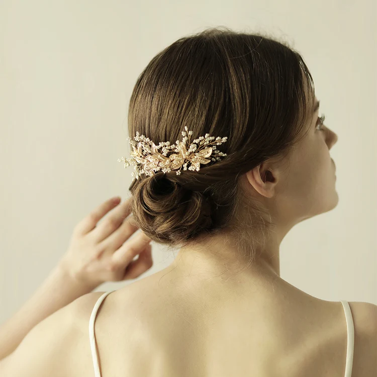 

Elegant SLBRIDAL Handmade Wired Rhinestones Crystal Pearls Leaf Wedding Hair Comb Bridal Hair comb Hair accessories Bridesmaids