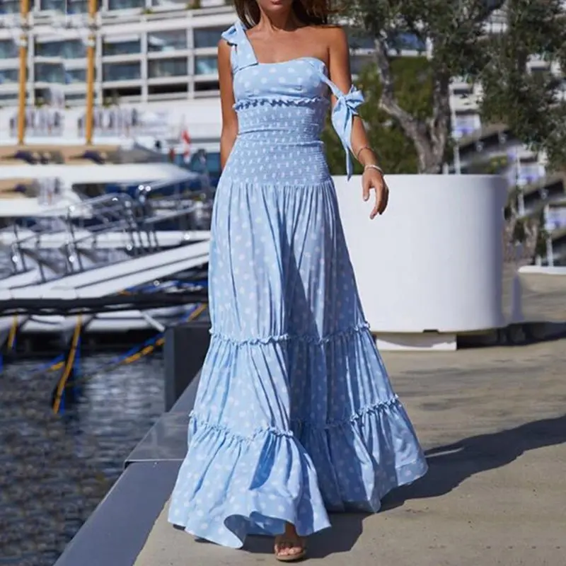 Женское летнее платье без рукавов сексуальное гофрированное синее фиолетовый