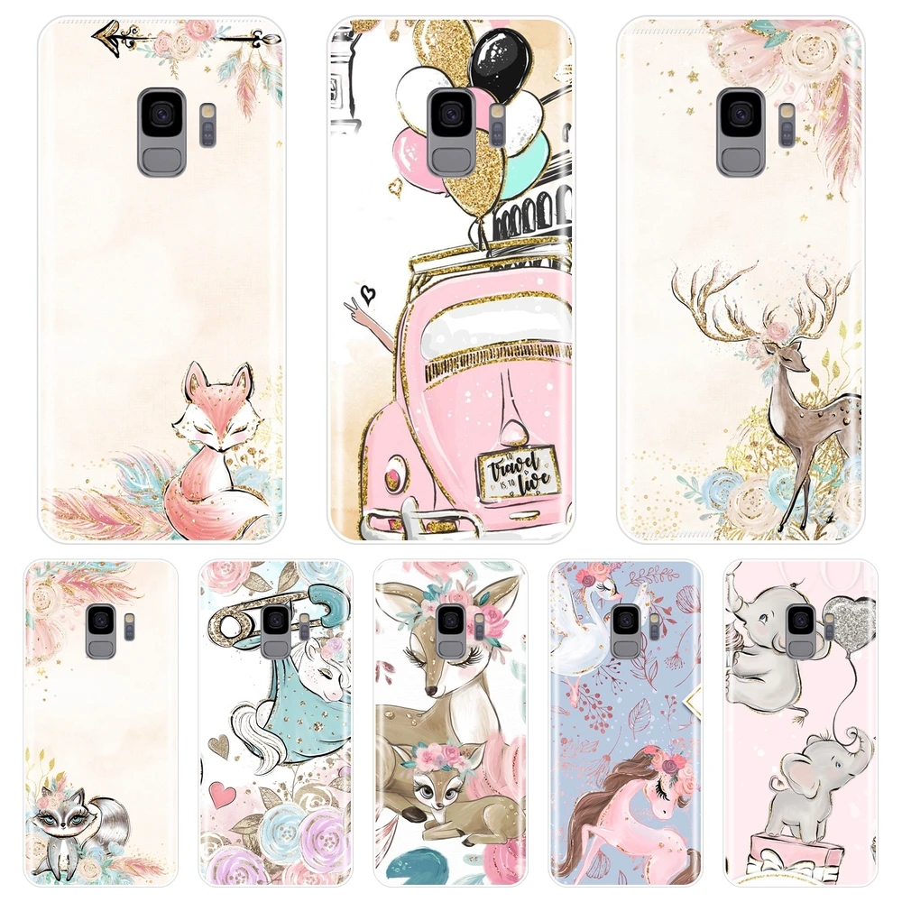 Чехол для телефона Samsung Galaxy Note 4 5 8 9 силиконовый чехол с единорогом цветком