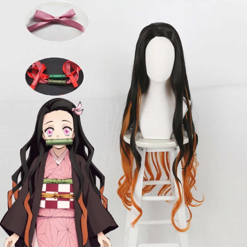 Comic Anime Demon Slayer: Kimetsu no Yaiba Cosplay Wig Kamado Nezuko Wigs Cartoon Synthetic wig Accessories | Тематическая одежда