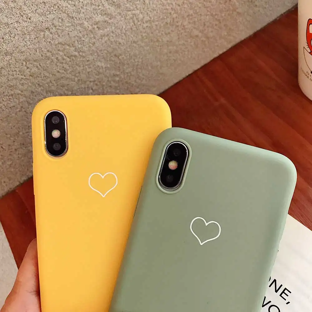 Boucho Candy Color Love Heart Matte Phone Case for iphone X 6 6S 7 8 Plus Cute Soft TPU Couples Back Cover XS Max XR |