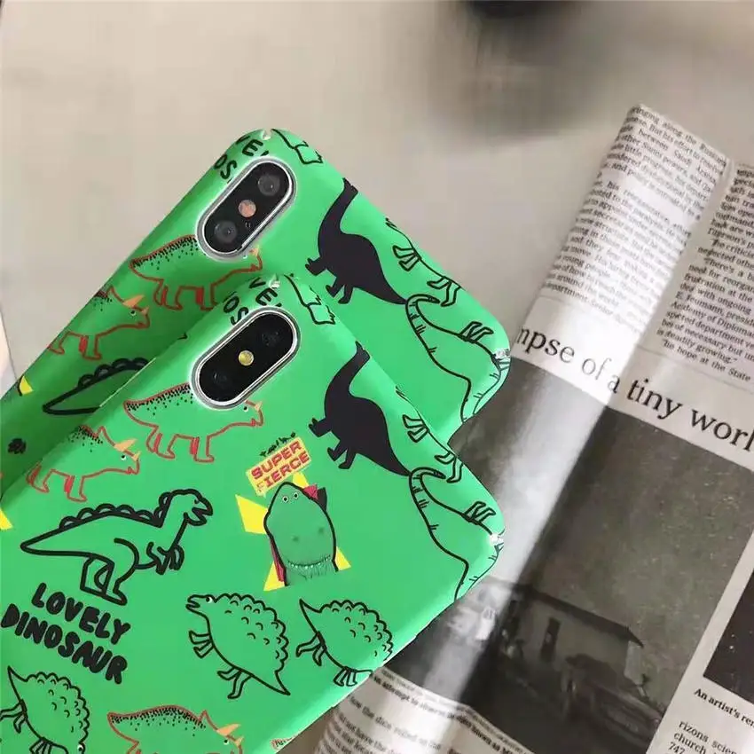 For iPhone XR XS MAX 8 7 6s Plus Phone Covers Full Back Case Cute Green Dinosaur Family Lovely Cartoon Pattern Fundas Coque Capa |