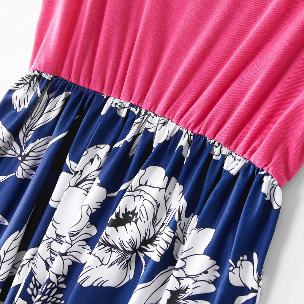 Платье для мамы и дочки детское лоскутное платье без рукавов с цветочным