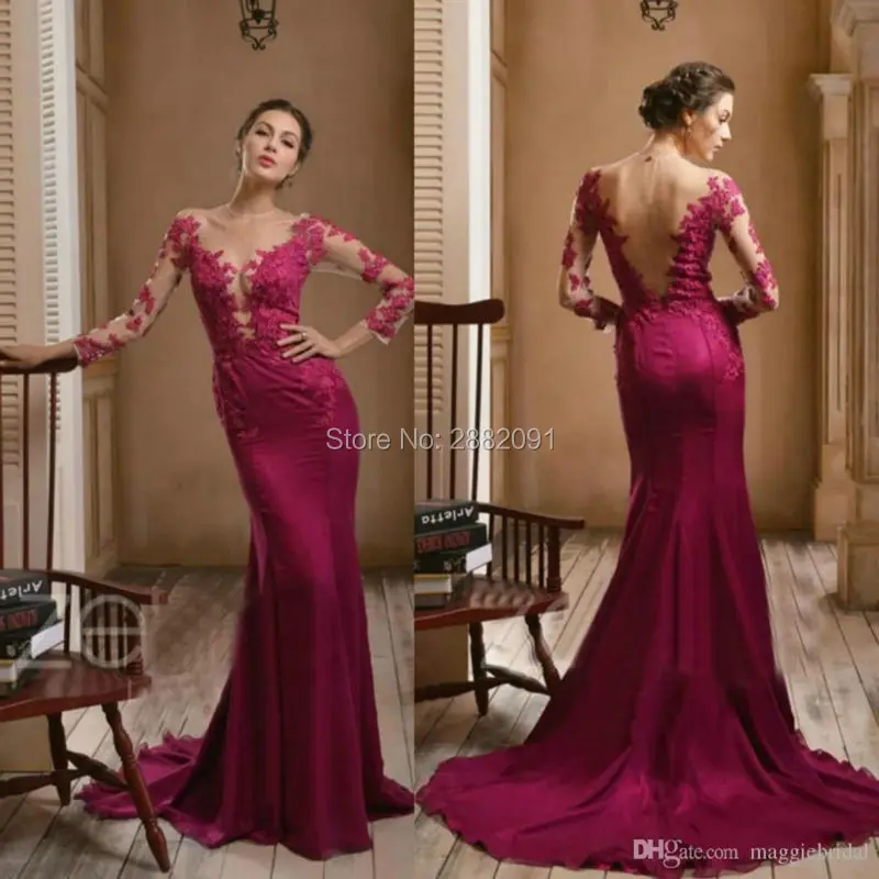 Vestido лонго де феста Обнаженная с длинными рукавами Русалка длинное вечернее