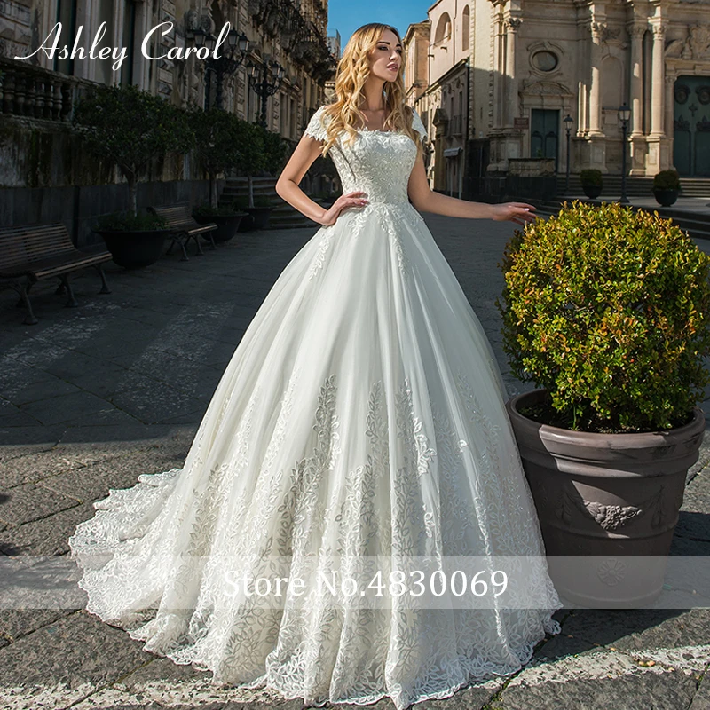 Ashley Carol/модные короткие тюлевые Свадебные платья, кружевное свадебное платье со шлейфом, винтажные Простые Свадебные платья