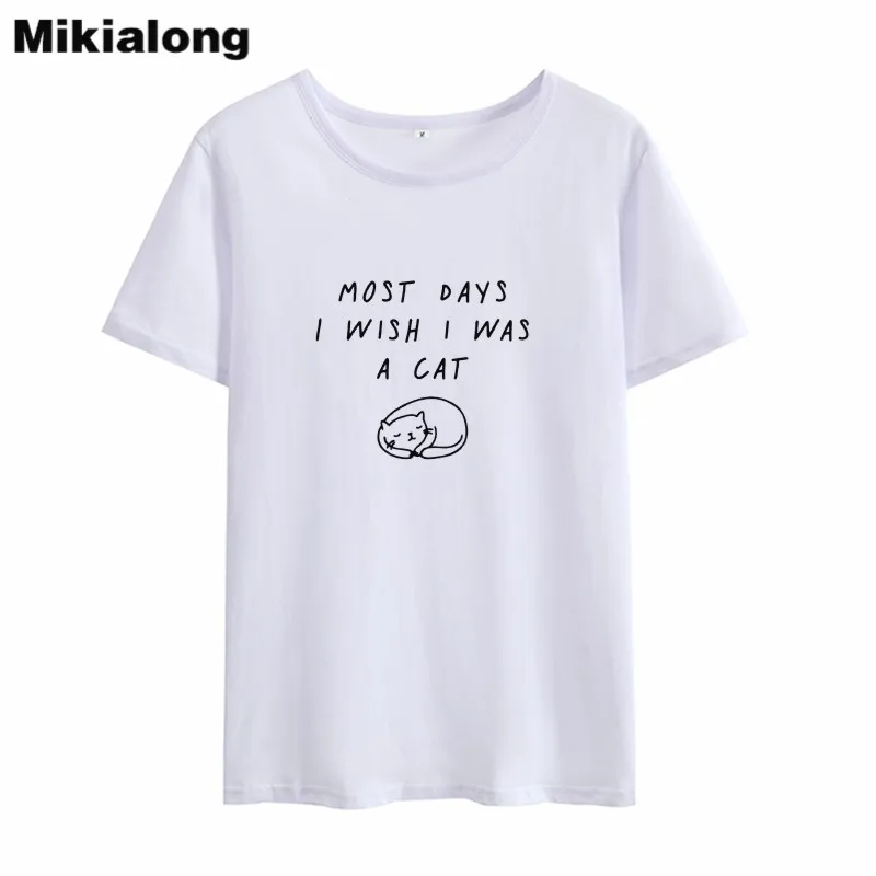 Забавные женские футболки Mikialong повседневные свободные с рисунком кота и
