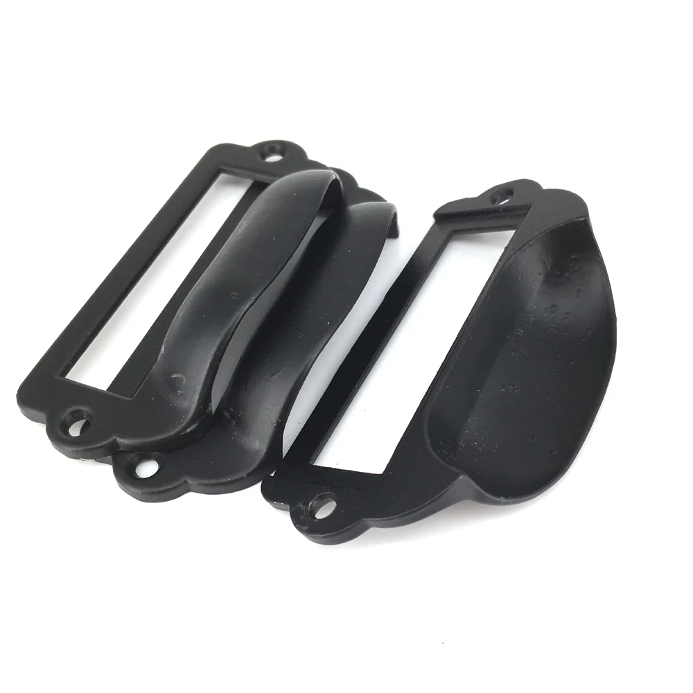 

10PCS Retro Black Zinc alloy Label Frame finger handle drawer card holder Pull furniture Hardware 82*39MM