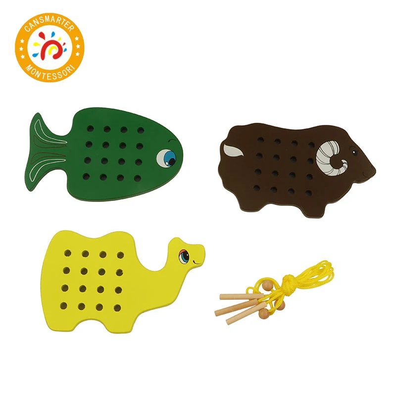 

Animal Shape Intelligence lacing Game Montessori Threading Kid Wooden Toy High Quality Children Toy