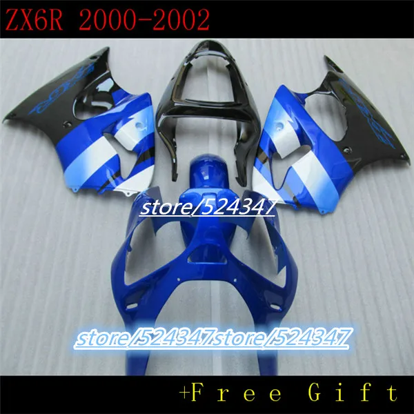

Plastic fairings set for Kawasaki injection mold Fairing kit ZX 6R 2000 2001 2002 blue black bodykits ZX6R 00 01 02