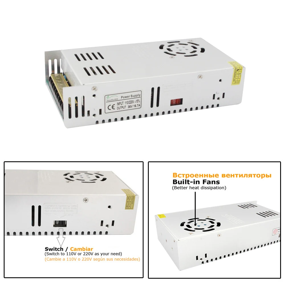блок питания 36 вольт AC DC В трансформатор 220 10A 360 Вт 600 120 200 вт СВЕТОДИОДНЫЙ Драйвер