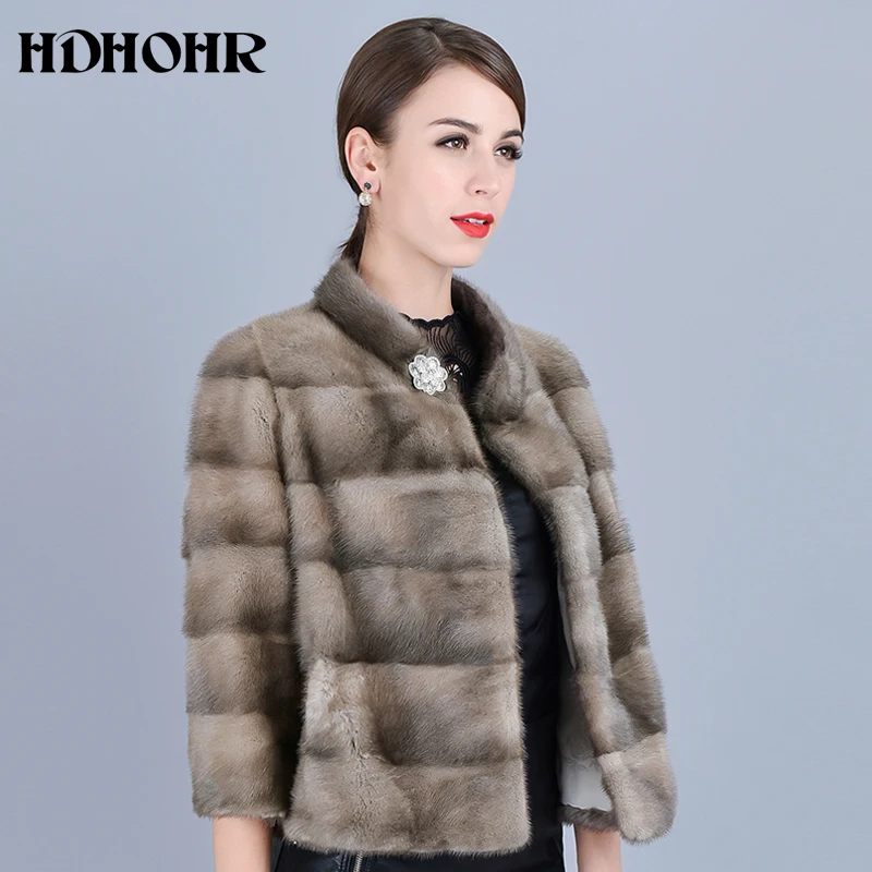 Новинка 2020 женские шубы HDHOHR из натурального меха норки зимние короткие модные