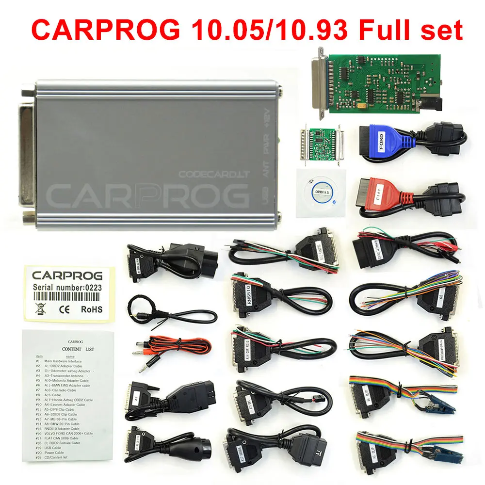 full set Онлайн-программатор Carprog FW V8.21 v10.05 V10.93 Полный комплект с 21 адаптерами все программное обеспечение активировано авто ремонтный инструмент - Цвет: full set