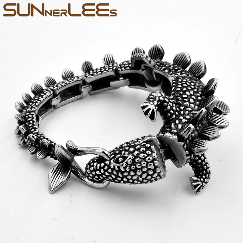 SUNNERLEES 316L браслет из нержавеющей стали хип-хоп Рок Панк ящерица звено цепи для мужчин женщин модные ювелирные изделия подарок SSB16