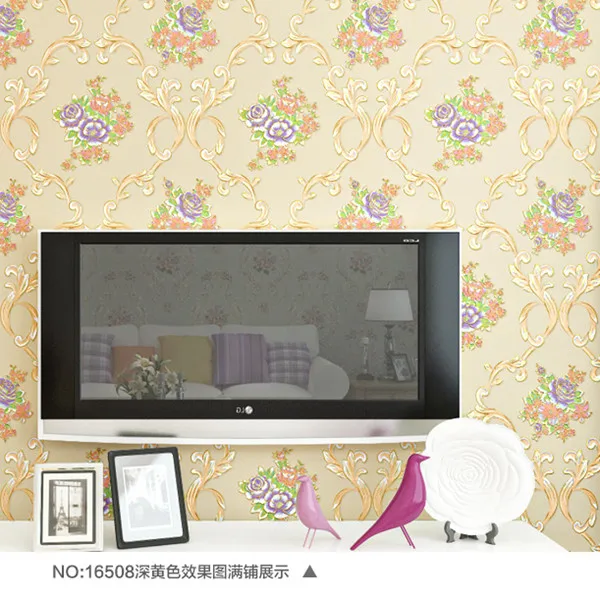 

Super Beautiful 2016 new style Light purple color non-woven pastoral 3D wallpaper for Wedding room bedroom wallpaper roll