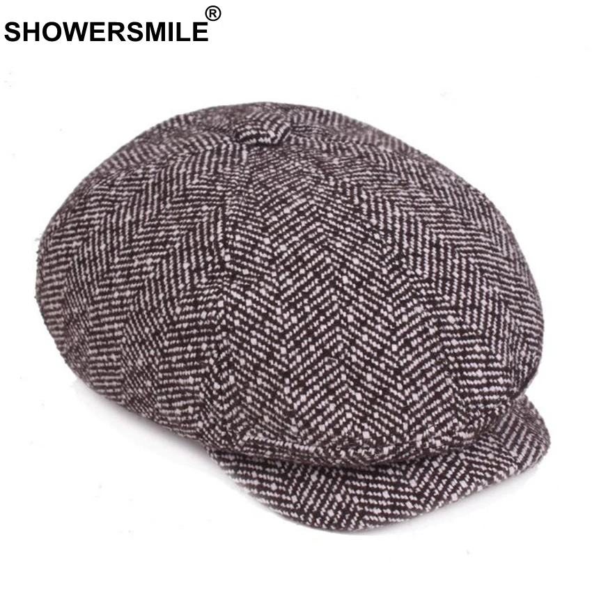 SHOWERSMILE, газетная Мужская кепка в елочку, восьмиугольная кепка, коричневая, Британская, винтажная, брендовая, Duckbill, Осень-зима, Гэтсби, берет, шапка