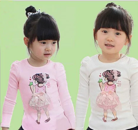 2013 autumn child long-sleeved shirt Girl dance t-shirt bottoming pattern lovely princess Kids T Wholesale | Детская одежда и