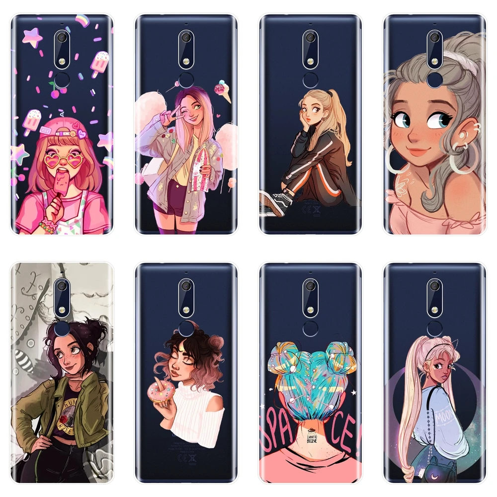 Задняя крышка для Nokia 2 1 3 5 6 7 мягкий силиконовый чехол Kawaii Girl Japan Kpop Plus | Мобильные