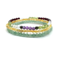3pcs set natural 4 mm stone beads bangle women girls yoga bracelet sets 18 18 5 cm aventurine citrines color crystals 1