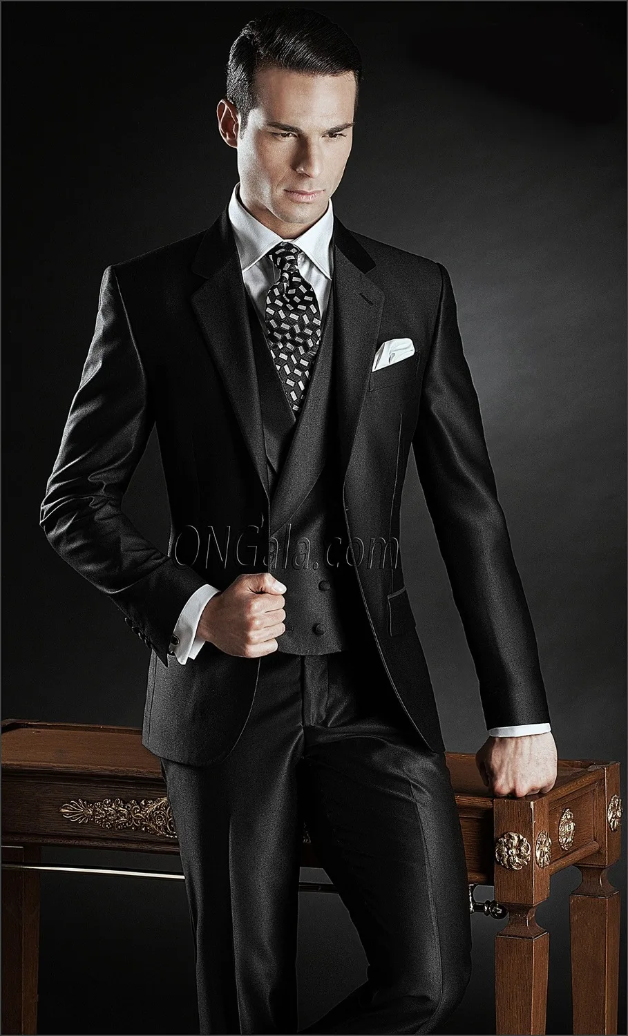 Облегающий смокинг для жениха блестящие черные костюмы вечерние свадьбы лучшего