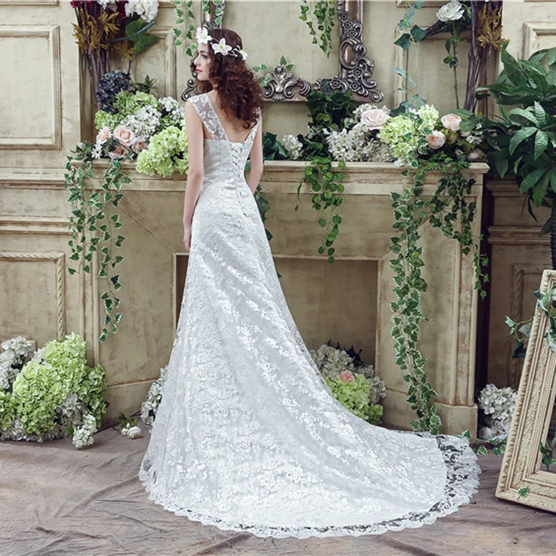 Винтажное свадебное платье Русалочки Vestido de Noiva кружевное с аппликацией из бисера