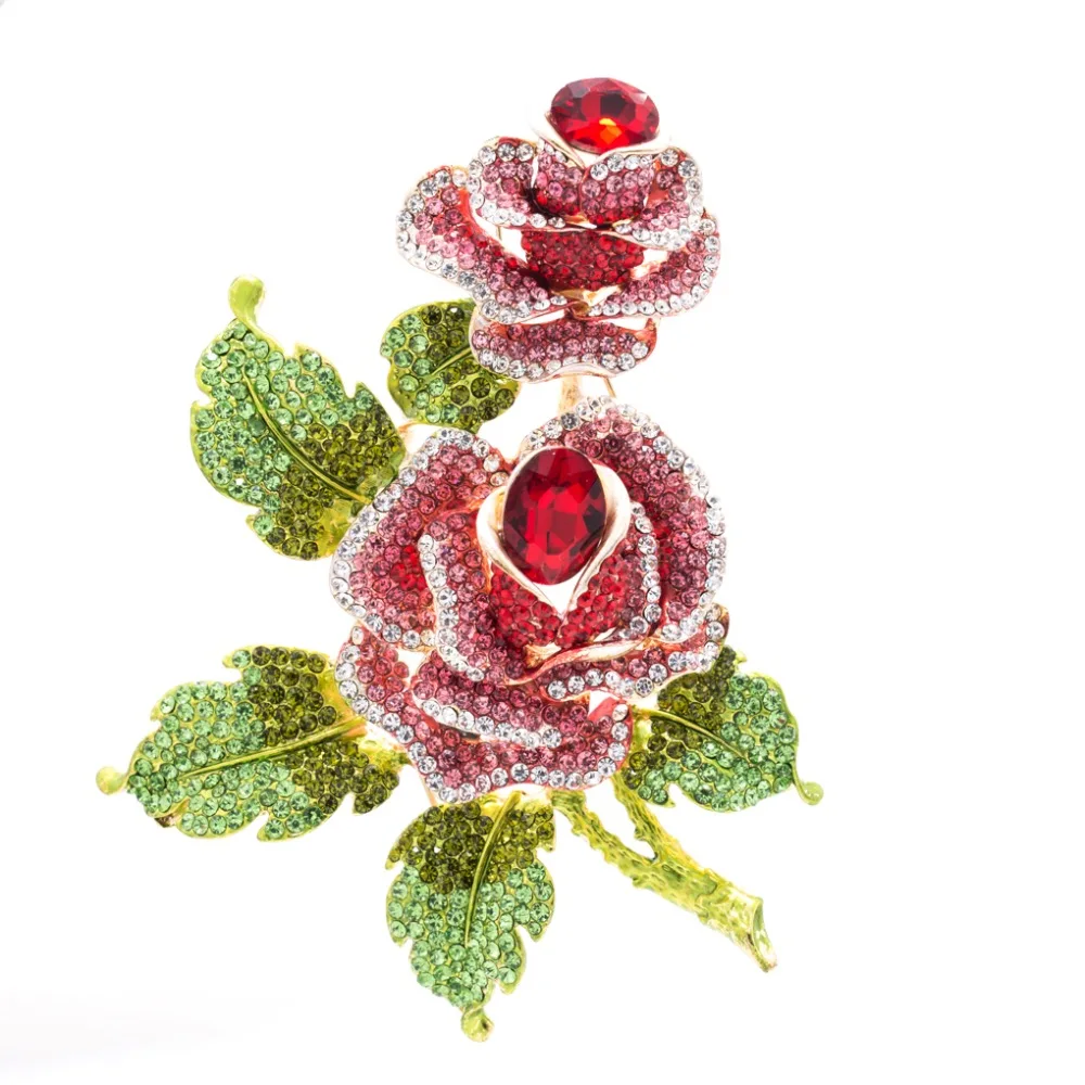Красивые красные со стразами большой цветок шиповника брошь булавки для женщин