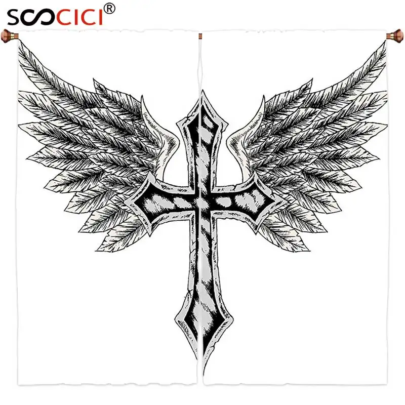 Шторы на окна 2 панели готическая коллекция украшений лечебное крыло и крест