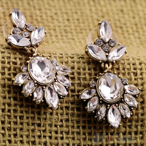 Винтажные женские серьги Кристальные вставки в со стразами Ушные Шпильки 2MQA|ear