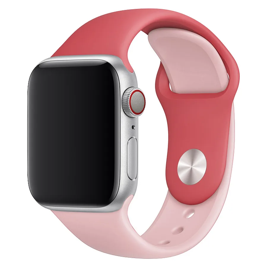 pink red Красочный мягкий силиконовый ремешок для наручных часов Apple Watch Series 5/4/3/2/1 двухцветный браслет для часов 38 40 мм для наручных часов iWatch, версия ремешок 42 44 мм - Цвет ремешка: pink red