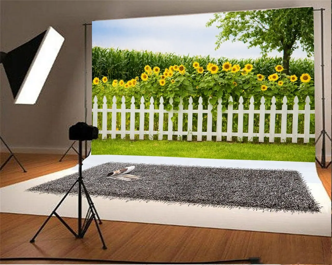 

Подсолнухи мозолей бар поле фермы в деревенском стиле Rurual ранчо задний фон изгородь полиэстер или виниловый тканевый фон для фотостудии ко...