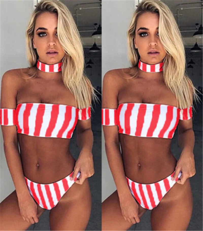 Сексуальный женский полосатый купальник Летний Новый комплект бикини с