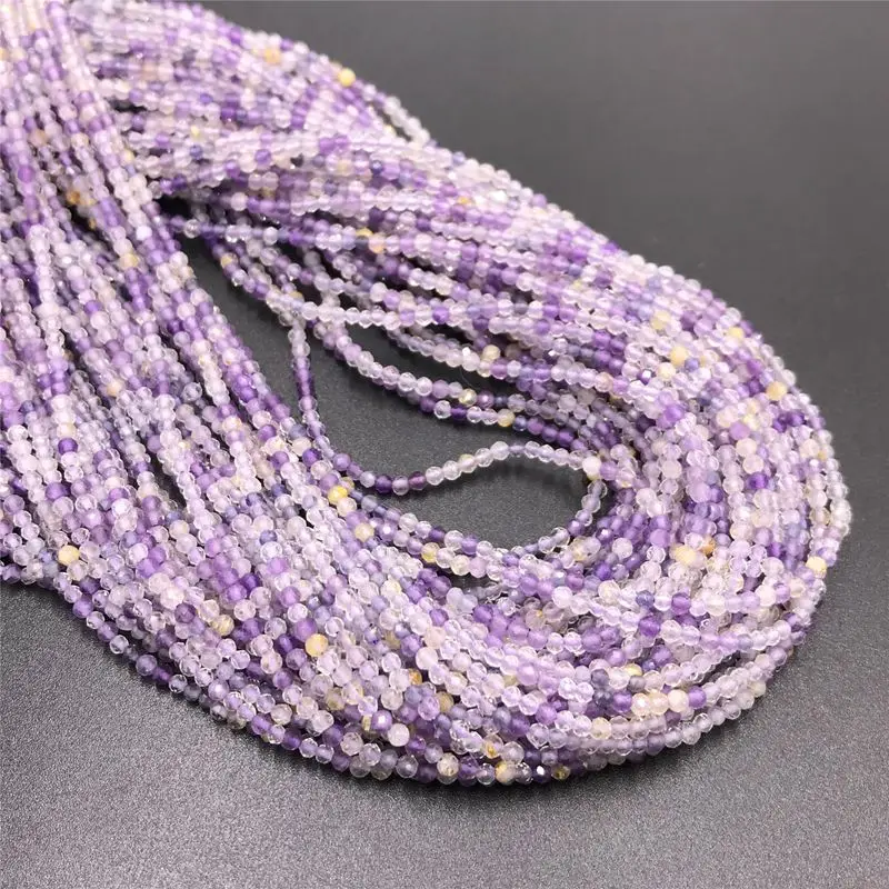 amethyst 2 мм розовый опал Quartzs граненые бусины микро граненные драгоценные камни круглые бусины крошечный камень бусины для изготовления браслетов для женщин ожерелье - Цвет: amethyst