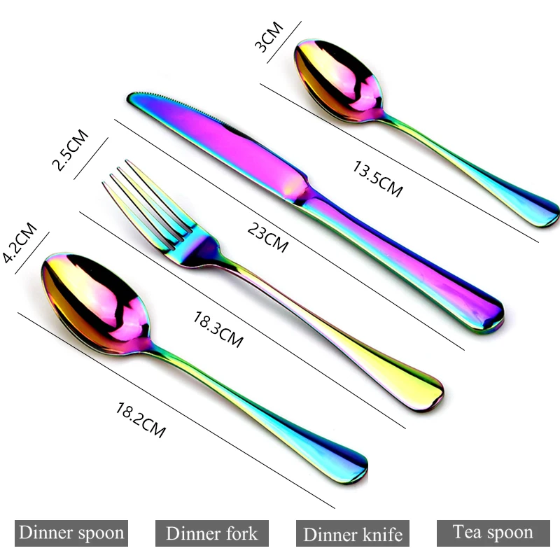 Многоцветный набор столовых приборов класса люкс посуды из нержавеющей стали