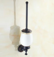 wall mounted black oil rubbed antique brass bathroom toilet brush holder set bathroom accessory single ceramic cup mba477
