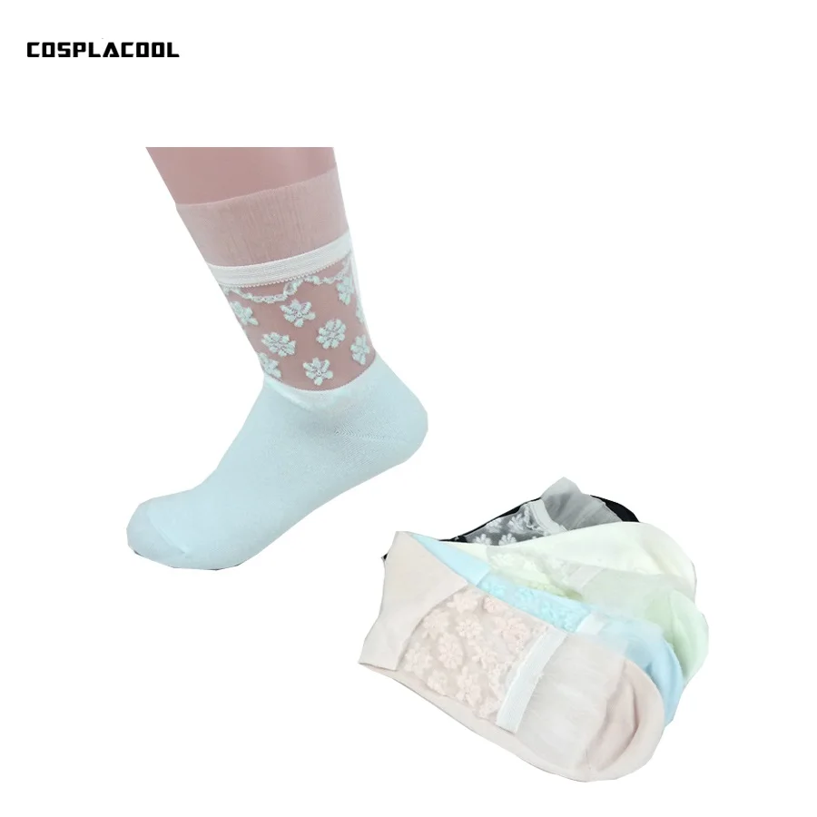 Носки женские прозрачные из шелка и хлопка хорошего качества|calcetines mujer|cotton socks