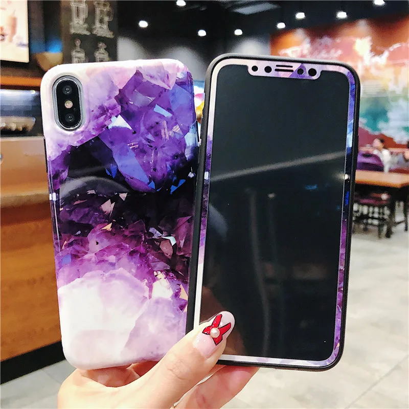 Мультяшное закаленное стекло + задняя крышка для iPhone 11 Pro Max 6plus Защита экрана XS XR 8 7