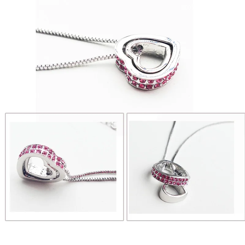 Двойное сердце кулон свитер цепь ожерелье кристалл талисманы Женская мода