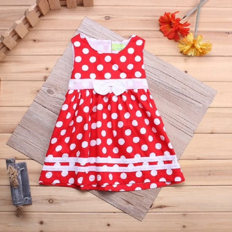 Летнее милое платье для новорожденных красное хлопковое в горошек принцессы