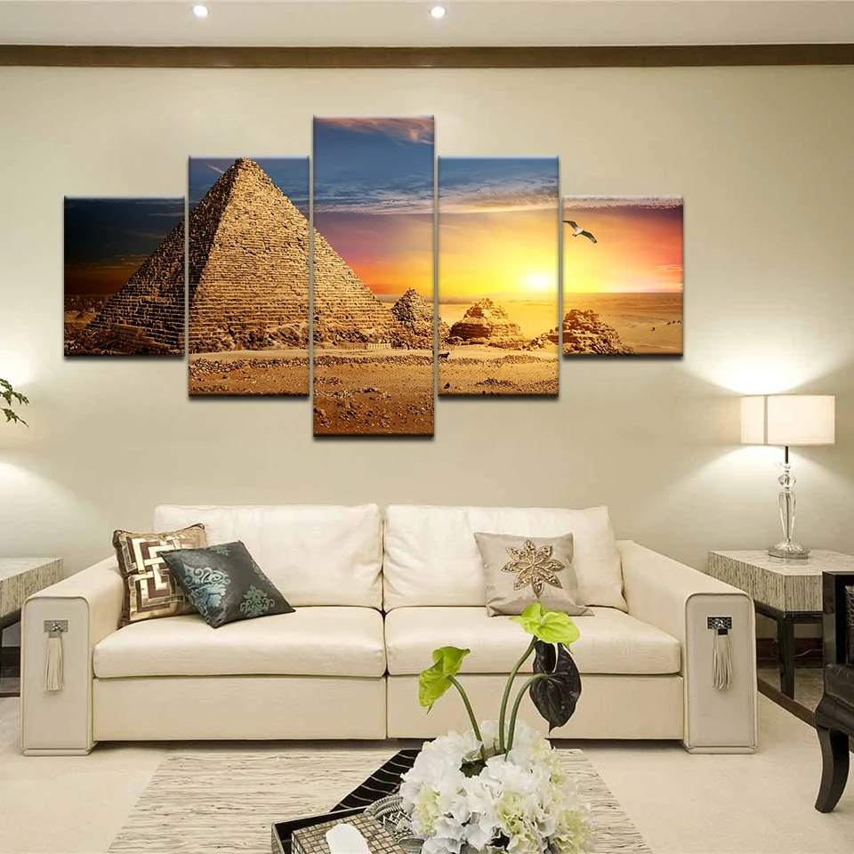 Холст Картины Wall Art Home Decor 5 шт. Египет Пирамида Статуя пустыня современный HD