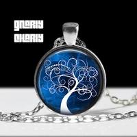 steampunk handmade necklace movie blue tree 1pcslot bronze or steel glass pendant jewelry gift chain women men vintage