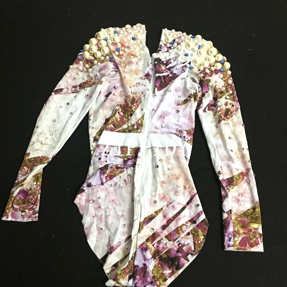 Новый стиль большие жемчужины стразы Цветочный Эластичный боди Женский костюм