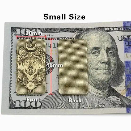 Small Size LINSION Высокая детализация 2 стороны Лазерная глубокая гравировка латунь индийский волк кулон байкер рок панк стиль 9X031B сталь ожерелье 24 дюйма - Окраска металла: Small Size