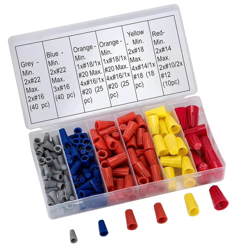 158Pcs/box Plastic Twist Nut Cover Set Electrical Wire Connectors Quick Insulated Screw Terminal Cap Spring Insert Assortments