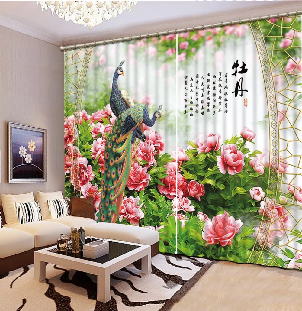 Индивидуальные 3d затемненные занавески павлин пейзаж для гостиной кухни