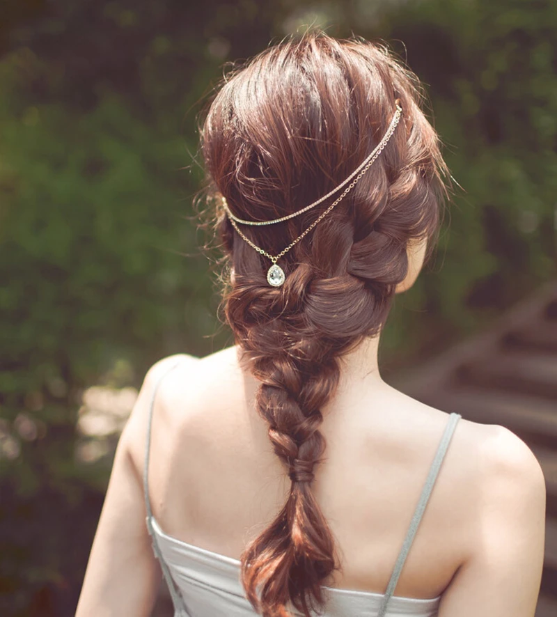 Женская заколка для волос с подвеской в виде капли воды|head jewelry|rhinestone hair clipsgold