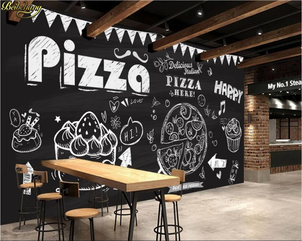 

beibehang Custom wallpaper mural chalk hand-painted pizza cake TV background wall papers home decor papel de parede 3d wallpaper