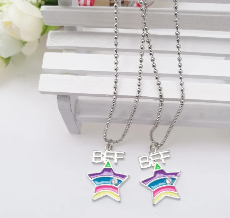 Best Friends BFF pendant necklace bead chain Star multi mix colorful children cute lovely 2pc kids jewelry | Украшения и
