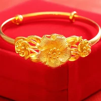 women adjustable bangle fashion dubai golden flower jewelry gold filled bracelet for womenslady