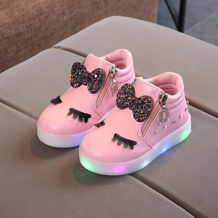 2019 New Fashion Children Glowing Shoes Princess Bow Girls Led Spring Autumn Cute Baby Sneakers | Детская одежда и обувь